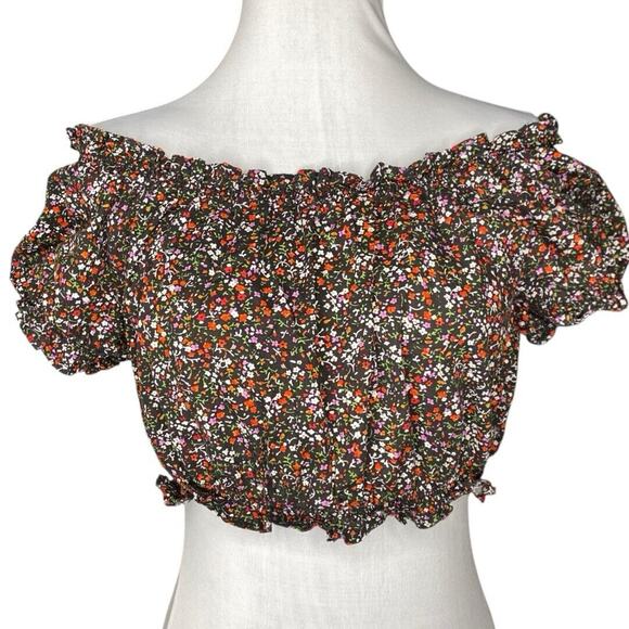 Ditsy Floral Poplin Scrunch Top Womens Sm Whimsigoth Fairy Dark Coquette Cottage - Picture 2 of 8
